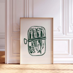 Tinned Sardines Can Print,pink Red Wall Art, Kitchen Aesthetic Decor, Digital Download, Trendy Retro Sardine Poster, Coastal Printable Art - Etsy