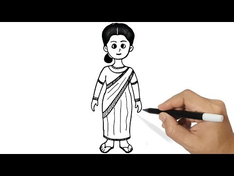 How to Draw an Indian Woman Wearing a Saree | Easy Drawing Step by Step