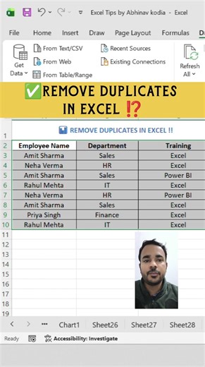 ✅REMOVE DUPLICATES IN EXCEL ⁉️ #excel #exceltips #exceltricks #shorts #ytshorts