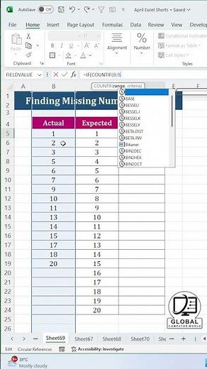 How to Find Missing Numbers in Excel? #excel #exceltutorial #exceltips #ytviral #ytshorts