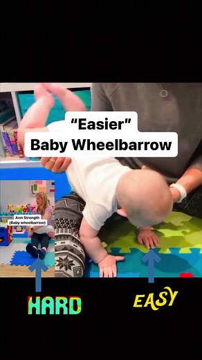 This is a modified ( easier) version of the baby wheelbarrow. Can be started at 3-5 montjs of age to help strengthen your baby’s arms, shoulders and chest. #armstrength #babyarms #babystrength #newmama #newdad #allthingsbaby #pedipt #babyphysiotherapy #grossmotordevelopment #babymilestones #momlife #parenting