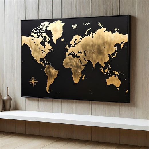 Elegant Gold World Map Canvas Wall Art, Black Background Travel Theme, Modern Global Wall Decor, Office and Home Decoration, Ready to Hang - Etsy