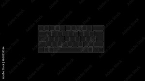Virtual computer keyboard screen button typing animation Illuminated keyboard in the dark