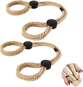 Rope Handcuffs 2 Pcs BDSM Bondage Ankle Cuffs Restraints Adjustable Jewelry Rope Bracelet Sex Toys Shibari Cotton Ropes Beginner Fetish Adult Game for Women (Khaki)