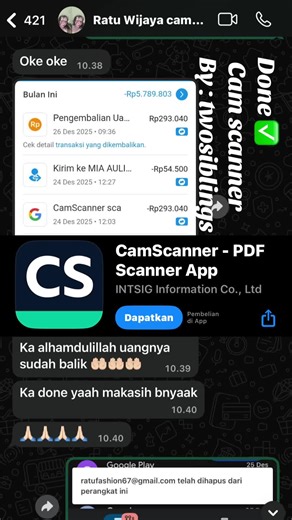 Done✅ jasa refund saldo cam scanner #refund #pengembaliandana #googleplay #camscanner