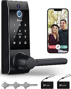 Keyless Smart Lock, 3-in-1 Camera+Doorbell+Fingerprint , WiFi with Handle, App Control, Anti-Peeping, Auto Lock, IP65 Weatherproof, 3D Biometric for Front Entry Door
