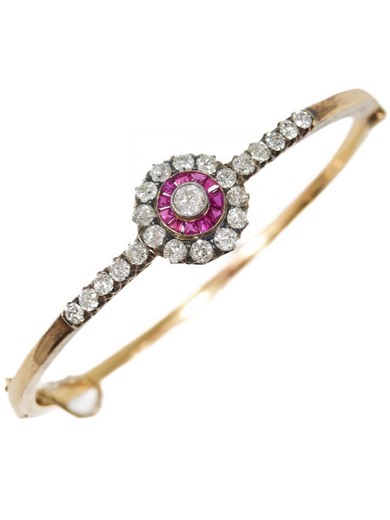 Antique 14K Gold Diamond Ruby Target Bangle Bracelet - Etsy