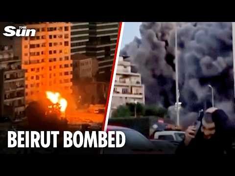 Moment Beirut apartments hit by Israeli rocket as block collapses into rubble in Lebanon's capital