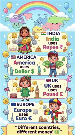 Learn Currencies for Kids 💰 | Rupee ₹ Dollar $ Euro € Pound £ | Fun Learning #shorts