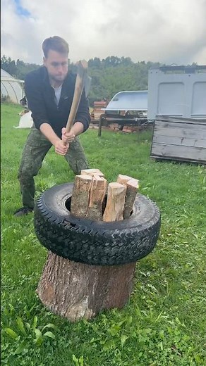 Mit Autoreifen Holz hacken?😱🪵 #landwirtschaft #dorfkind #gutzuwissen #holz #forstwirtschaft