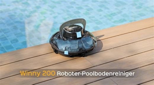 WINNY POOL CLEANER Winny 200 Poolroboter, Poolsauger kabellos mit Akku, 75 Min. Laufzeit, für Aufstellpools bis 60 m², Doppelfiltration, Automatisches Parken, Kompakt Leicht (Transparentes Schwarz)
