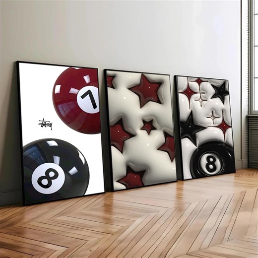 Hypebeast Wall Art Poster Set of 3 | 8 Ball Trendy Prints | Digital Cool Wall Art Set | 3D Room Decor Bundle | Minimalist Hypebeast Posters - Etsy Hong Kong