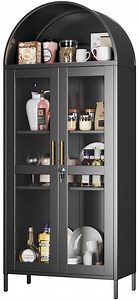 GangMei 73 Inches Lockable Metal Arched Display Cabinet with Glass Doors, Storage Bookcase for Pantry, Curio, Office, 2 Shelves, Assembly Required
