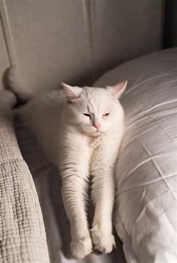 White Cat’s Adorable Wake-Up Moment #cutecat #whitecat #sleepycat #catlovers #cat #wakeup #cute