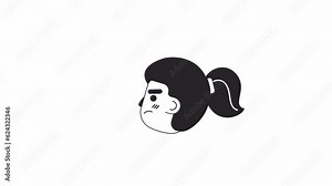 Young adults nodding head satisfied bw 2D avatars icons animation pack. Outline cartoon 4K video collection, alpha channel. Cheerful animated people facial expressions isolated on white background