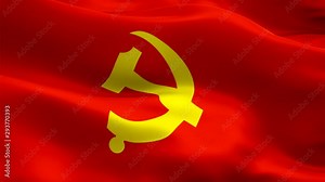Communist Party of China Flag. Wave Loop waving in wind Beijing. Realistic Chinese Flag background. Communist Party of China Flag Closeup 1080p Full HD 1920X1080 footage. China and Beijing. Asian coun