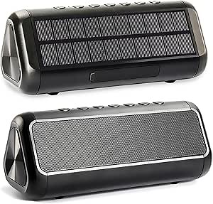 Solar Bluetooth Speaker Portable Wireless, 50H Playtime with HD Stereo Sound,5000mAh Can Charge Cell Phone,BT5.3,Outdoor Waterproof IPX6,TWS Pairing/AUX/TF play for Camping/Beach/Party/travel/Cycling