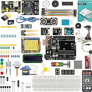 UNO R3 Starter Kit (55 Electronic Components), 45 Experimental tutorials with Code,one Instructional Manual, and Authentic Chips Compatible with Arduino IDE