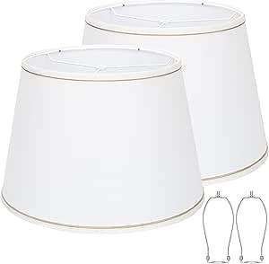 Large White Lamp Shades Set of 2, 12"Top x 16"Bottom x 11"High, Natural Linen Hand Crafted, Drum Lampshades for Floor Lamps Table Lamps, Spider, Harp Holders Included, Easy Assembly Required