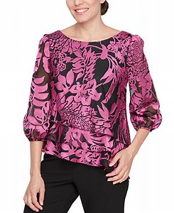 Alex Evenings Petite Floral-Print 3/4-Sleeve Blouse - Macy's