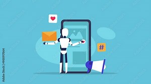 medical chatbot, robot on screen for service and support cartoon animation