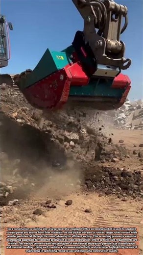 Excavator Separating Large Gravel and Stones Using Screening Bucket on Site