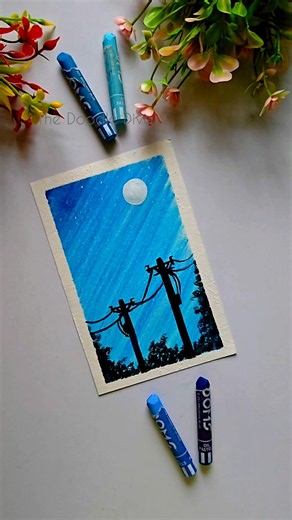 Moonlit Night 🌙💙 | Easy Oil Pastel Drawing | Relaxing Art #shorts