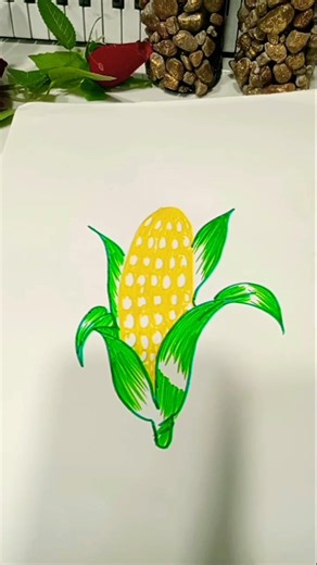corn drawing step by step 🌽easy vegetable art, corn art tutorial, #youtube #viral #shots #trending