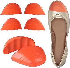 Dr. Shoesert Shoe Filler Inserts for Loose Shoe, Toe Cushion Fillers Make Shoes Fit, Half-Size Insoles for High Heels, Casual, Flats 2 Pairs (Orange - Round)