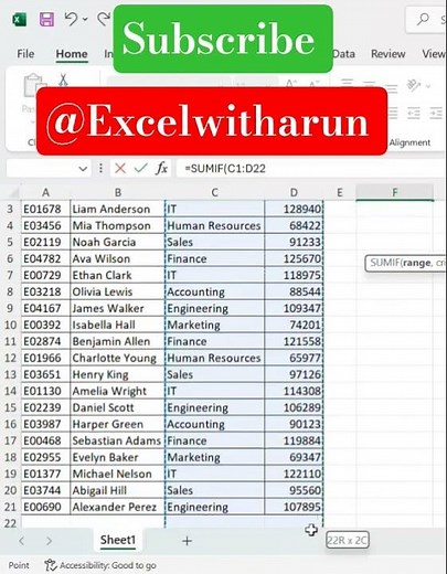 SUMIF Function in Excel 🔥 Calculate Data with Conditions | Excel Tips #ExcelShorts #AdvancedExcel