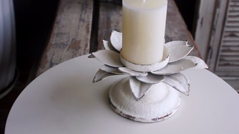 Pillar Candle Holders - Rustic Metal Farmhouse Candle Stand, Distressed White Lotus Design for Centerpiece, Dining, Coffee Table Decor