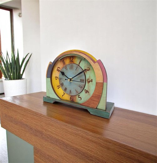 Silent Rustic Wooden Mantel Clock, Handmade Patina Desk Clock Vintage Style Home Decor - Etsy UK