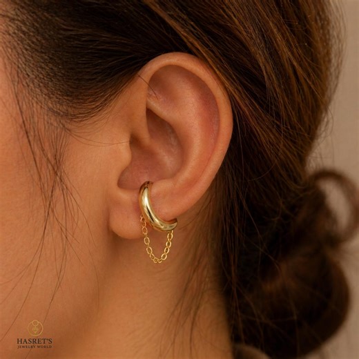 Gold Chain Ear Cuff, No Piercing Dainty Wrap, Minimal Modern Ear Jewelry - Etsy
