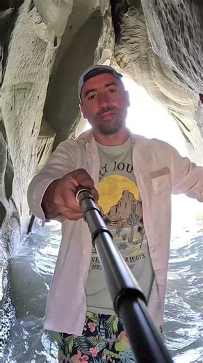 Exploring a small cave on Xi Beach - Kefalonia