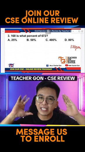 PERCENTAGE TRICK & CANCELLATION METHOD Join our CSE ONLINE REVIEW PROGRAM. =) #CSEPassers #teachergonreviewcenter #teachergon #tgrc #CSEPasser #cseppt2026 #TeacherGonReviewCenter #alagangteachergon | Teacher Gon Review and Tutorial Center