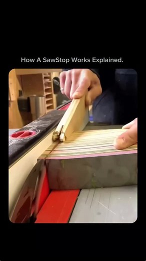 EraScope on Instagram: "A SawStop is a special type of table saw designed to prevent serious injuries. Unlike normal saws that keep spinning no matter what they touch, a SawStop can detect human skin and stop the blade in less than 5 milliseconds — faster than the blink of an eye. The system works by sending a tiny electrical signal through the spinning blade. Wood does not conduct electricity well, but the human body does. When your skin touches the blade, the signal instantly changes. The saw’