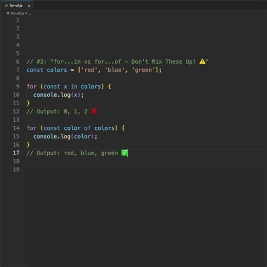 for in vs for of Don't Mix These Up #coding #frontendcourse #javascript