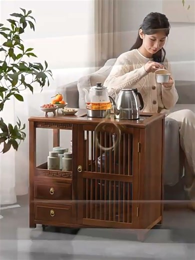 Multi-functional Walnut Movable Tea Table