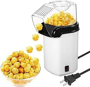 OUNONA Electric Hot Air Popcorn Maker with Measuring Cup Compact 10 Inch Home Popcorn Machine Quick One Button Operation for Party Snacks and Movie Nights Us Plug
