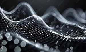 Detailed grayscale digital wave structure video animation. Grid lines, scattered white dots animated footage HD clip seamless motion graphics. Flowing network. Data visualization concept
