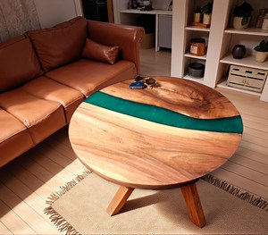 Handmade Round Teal Epoxy Resin Table | Solid Wood Centerpiece - Etsy UK