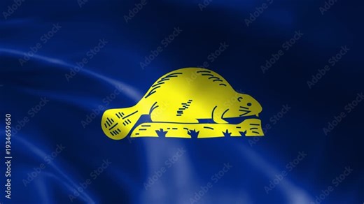 Oregon state flag with beaver emblem waving fabric in blue and gold representing the Pacific Northwest and state pride