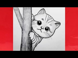 How to Draw a Cute Kitten Peeking from a Tree | Easy Pencil Drawing Tutorial