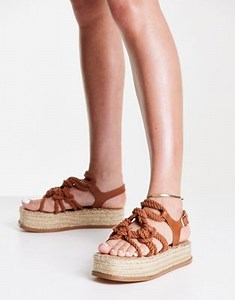 ASOS DESIGN Tape rope detail flatform sandals in tan | ASOS