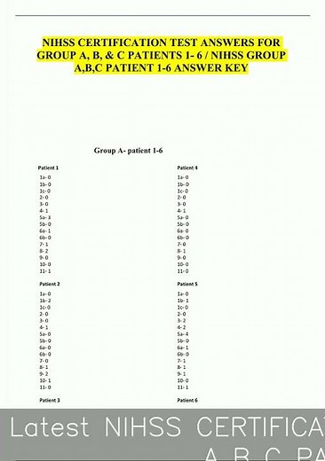 Latest NIHSS CERTIFICATION TEST ANSWERS FOR GROUP A B C PATIENTS 1 6 NIHSS GROUP ABC PATIENT 16 ANSW