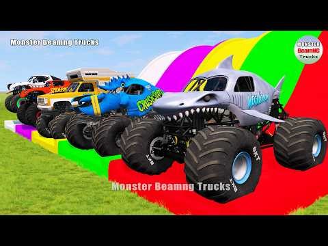 Triple Flatbed Trailer Monster Trucks Transport with Slide Color - BeamNG.drive 541