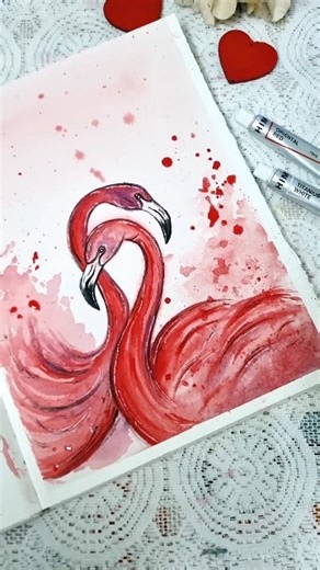 Flamingos: A Love Story in Watercolor✨🦩#ytshort#short#art