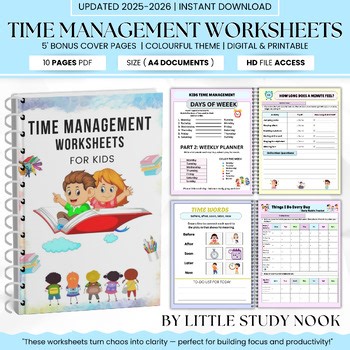 Kids Daily Routine & Time Management Worksheets | Visual Schedule PDF