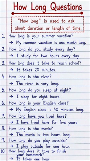 How Long Questions | English WH Questions | Easy Homework Help