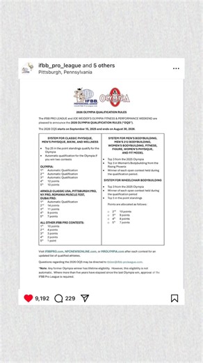 IFBB Pro AMA on Instagram: "Full Episode - Link in Bio! @ifbbama Episode title: New IFBB Rule Cuts the Olympia Lineup in Half! The IFBB just shook up the Olympia qualification system. No more easy tickets - Classic Physique, Men’s Physique, Bikini, and Wellness athletes now need two wins or enough points to make the top 25. Frank McGrath, Morgan MacDonald, and Antoine Vaillant break down what this means for competitors, show schedules, and the future of bodybuilding. #Bodybuilding #Olympia #IFBB